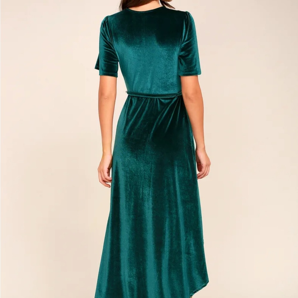 Lulus teal green velvet high-low wrap dress size S - Picture 8 of 8